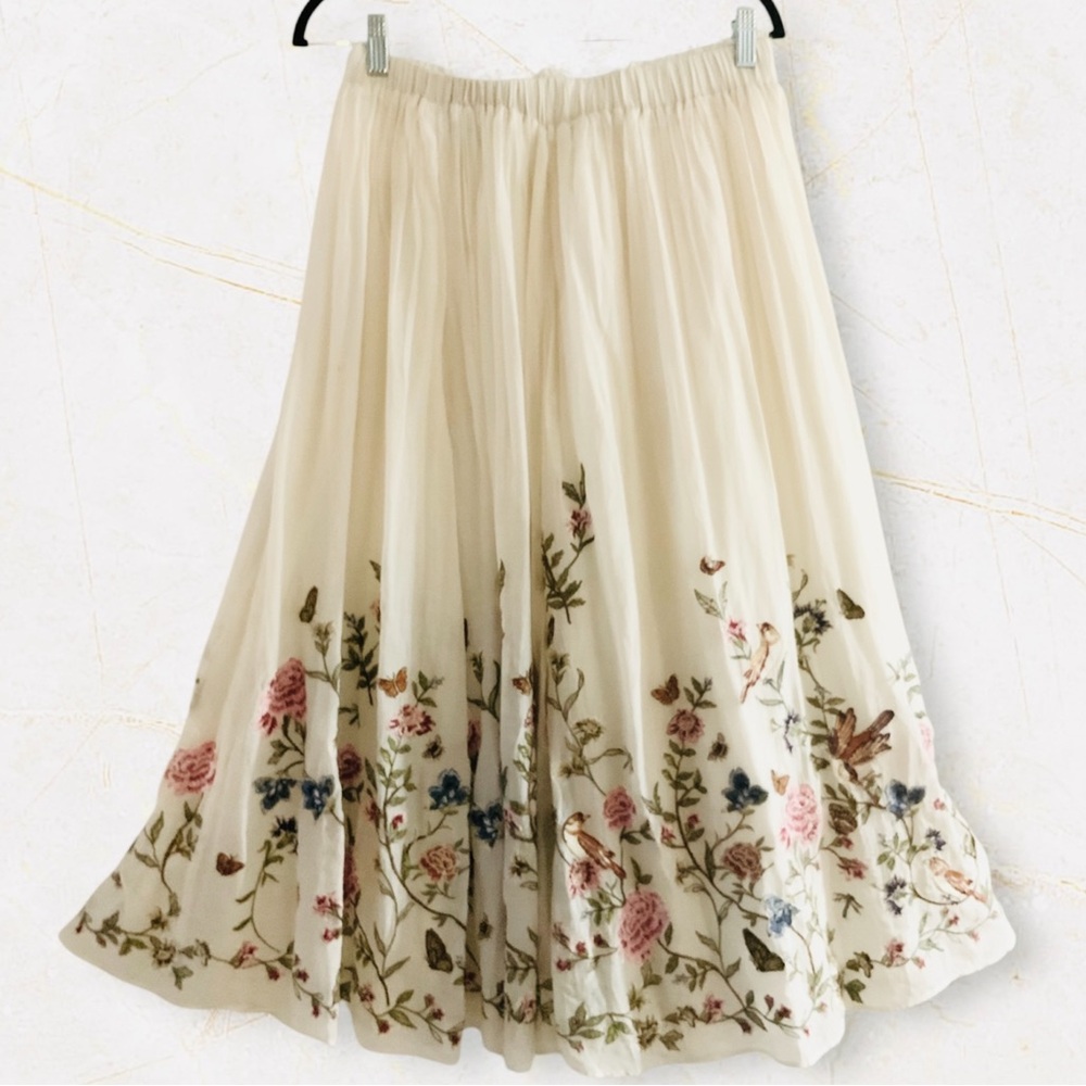 SUNDANCE RARE ROMANCE GARDEN MIDI EMBROIDERED SKIRT - Picture 3 of 6